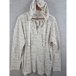 LOFT Womens L Gray Marled Boucle Pullover Hoodie Active Comfort Stretch NEW